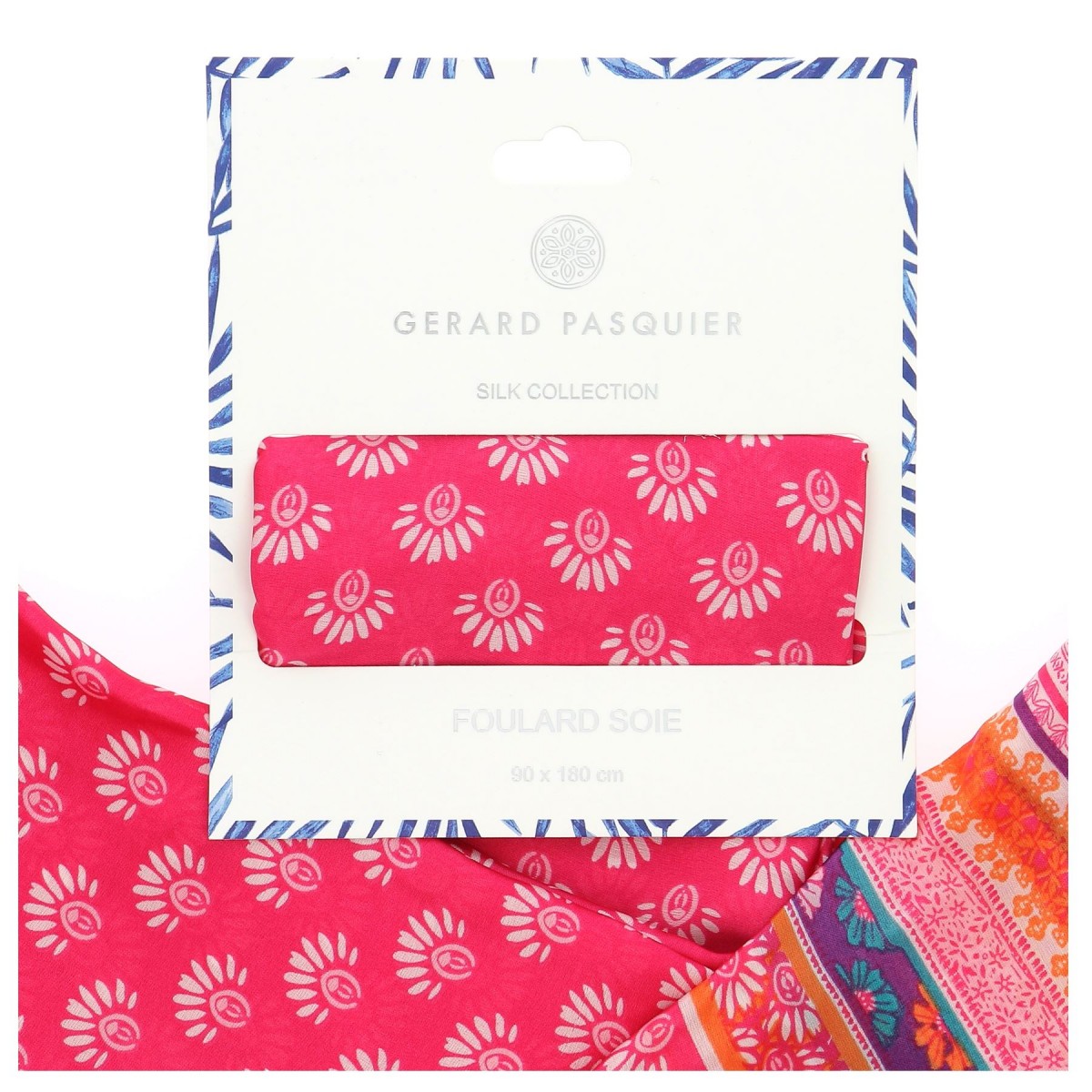 Foulard femme G. PASQUIER fuchsia, motif éventail  - Matière noble 12,90€