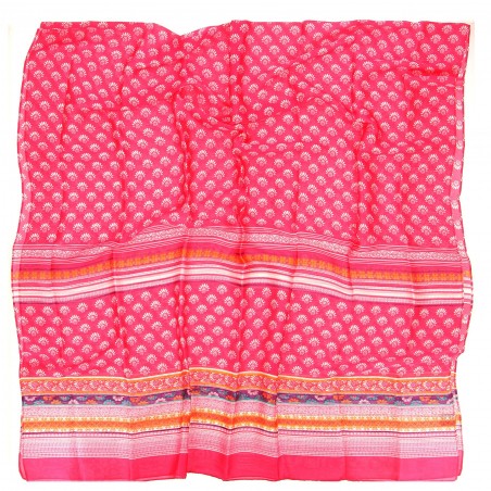 Foulard femme G. PASQUIER fuchsia, motif éventail  - Matière noble 12,90€
