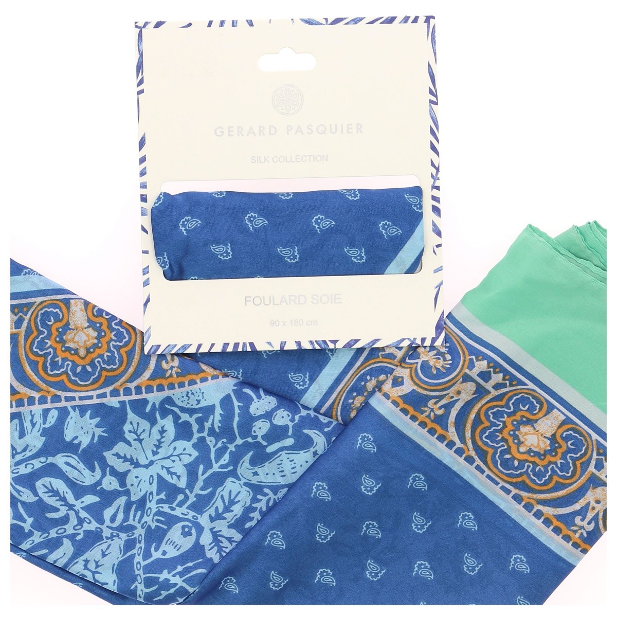 Foulard femme G. Pasquier bleu-vert  - Matière noble 12,90€