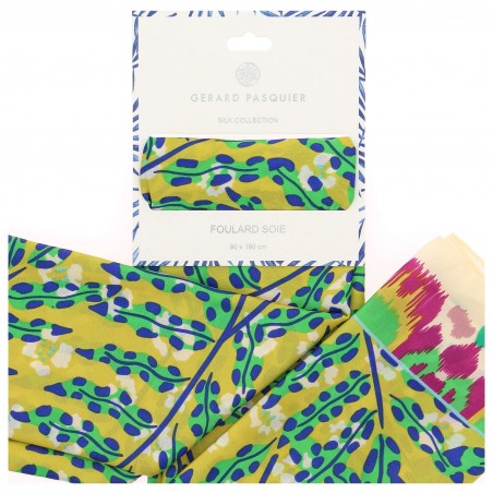 Foulard femmeG. PASQUIER jaune et vert, motif végétal.  - Matière noble 12,90€