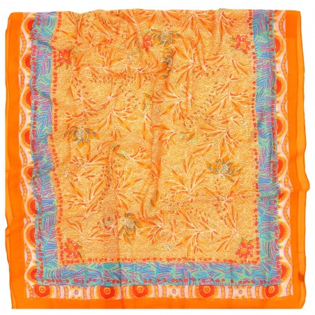 Foulard femmeG. PASQUIER jaune et vert, motif végétal.  - Matière noble 12,90€