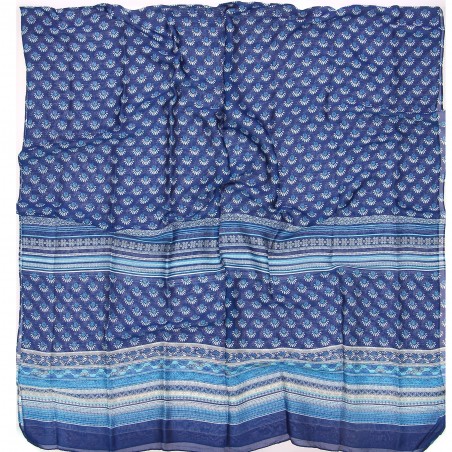 Foulard femme G. PASQUIER bleu, motif éventail  - Matière noble 12,90€