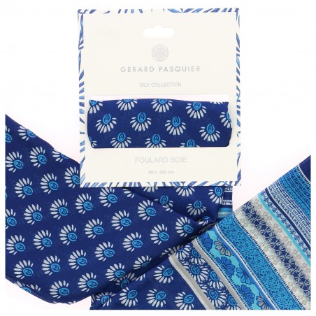 Foulard femme G. PASQUIER bleu, motif éventail  - Matière noble 12,90€