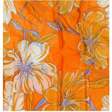 Foulard femme G. Pasquier orange à fleurs - Matière noble 12,90€