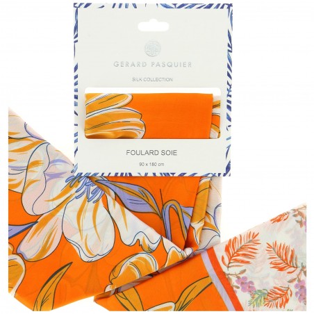 Foulard femme G. Pasquier orange à fleurs - Matière noble 12,90€