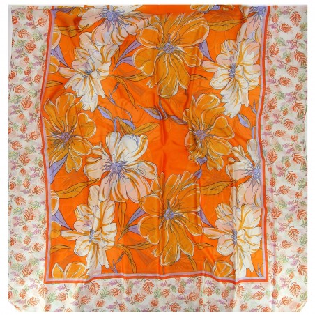 Foulard femme G. Pasquier orange à fleurs - Matière noble 12,90€