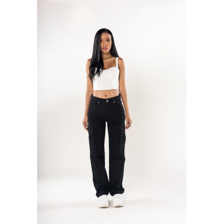 Pantalon cargo ample femme noir Nina Carter - Matière noble 29,90€