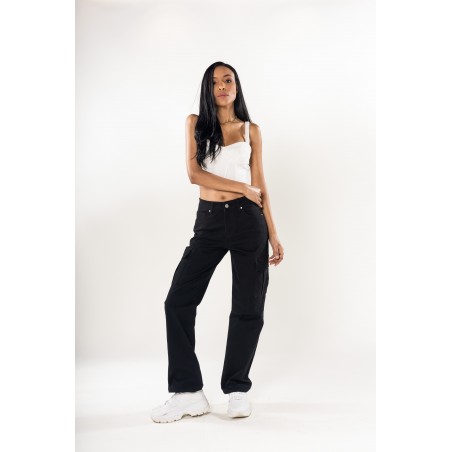 Pantalon cargo ample femme noir Nina Carter - Matière noble 29,90€