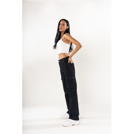 Pantalon cargo ample femme noir Nina Carter - Matière noble 29,90€