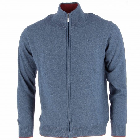 Gilet homme laine et Cachemire bleu jean  - Matière noble 39.90€