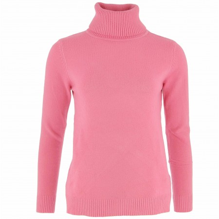 PULL FEMME COL ROULE ROSE