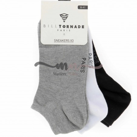 Lot de 3 paires de socquettes noir/gris/blc Bill Tornade - Matière noble 4.50€