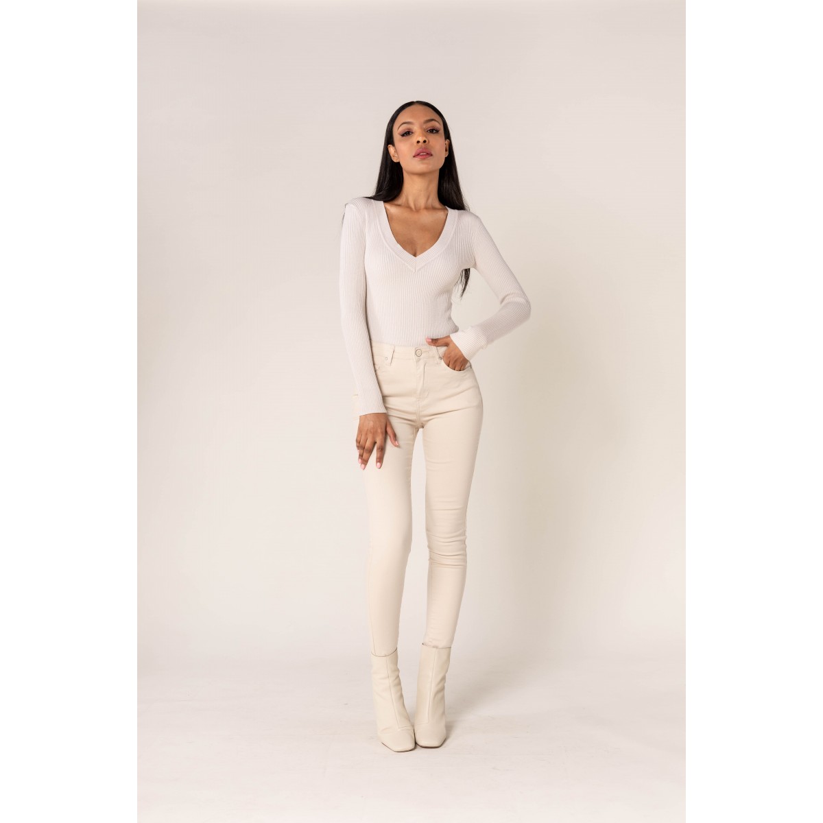 Pantalon stretch slim écru Nina Carter - Matière noble 29,90€