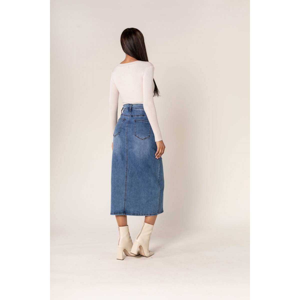 Jupe en jean mi-longue Nina Carter  - Matière noble 29,90€