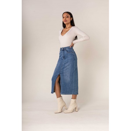 Jupe en jean mi-longue Nina Carter  - Matière noble 29,90€