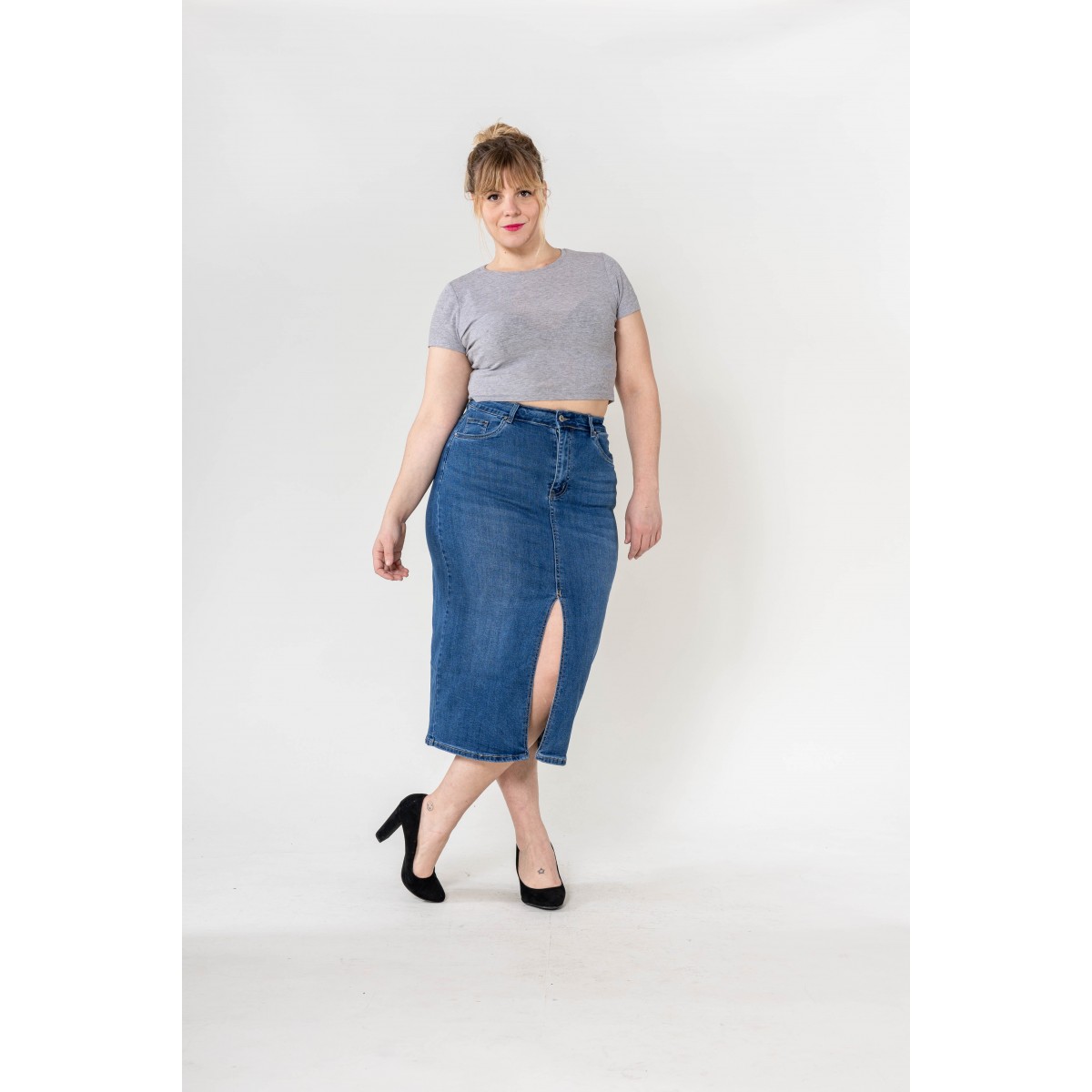 Jupe en jean mi-longue Nina Carter  - Matière noble 29,90€