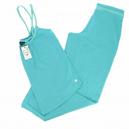 Pyjama femme ARTHUR vert, pantalon et caraco - Matière noble 39.90€