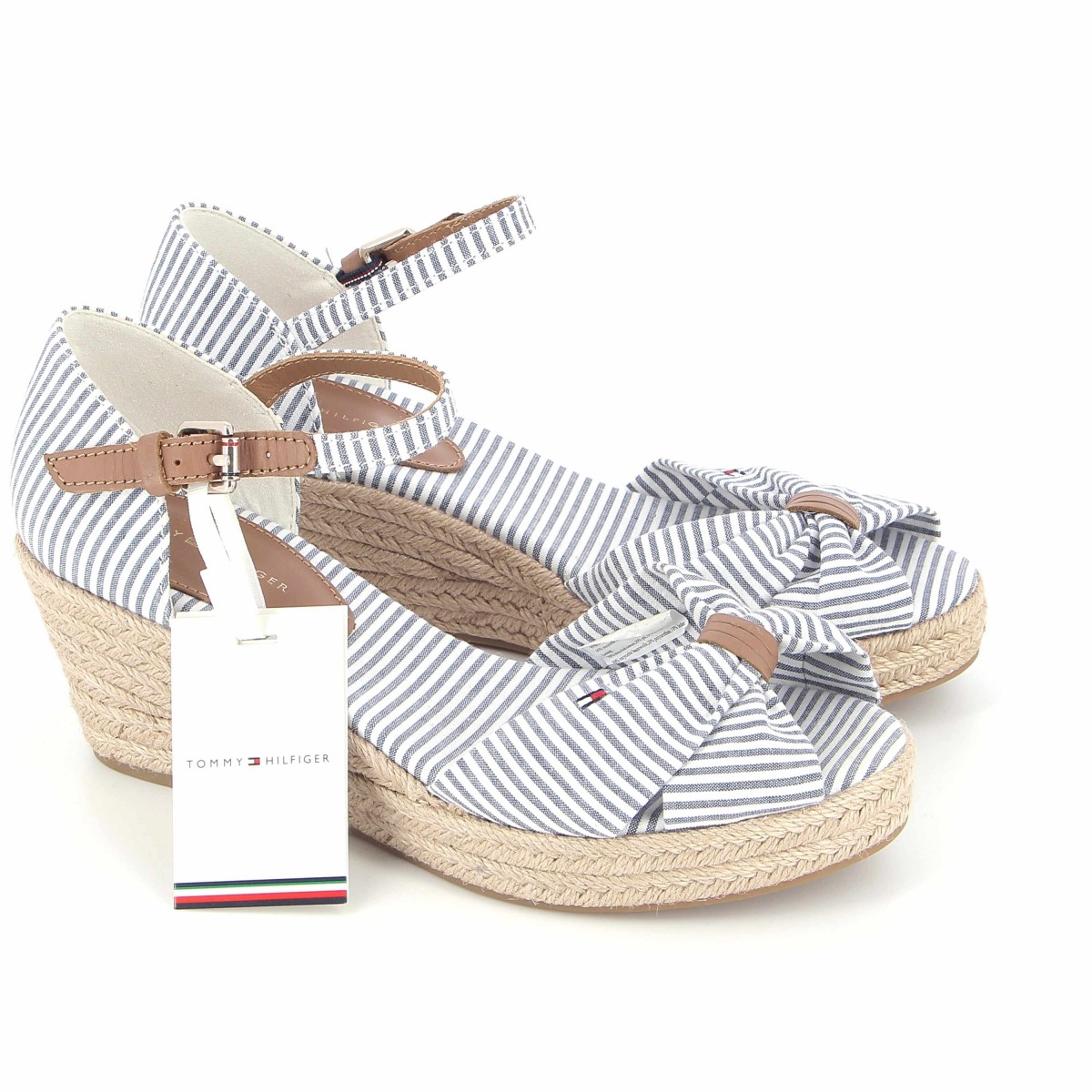 Sandales compensées TOMMY HILFIGER rayées bleu et blanc - Matière noble 64.90€