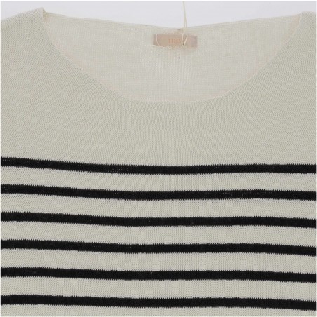 Pull Marinière femme en maille de coton écru / marine - Matiere-Noble