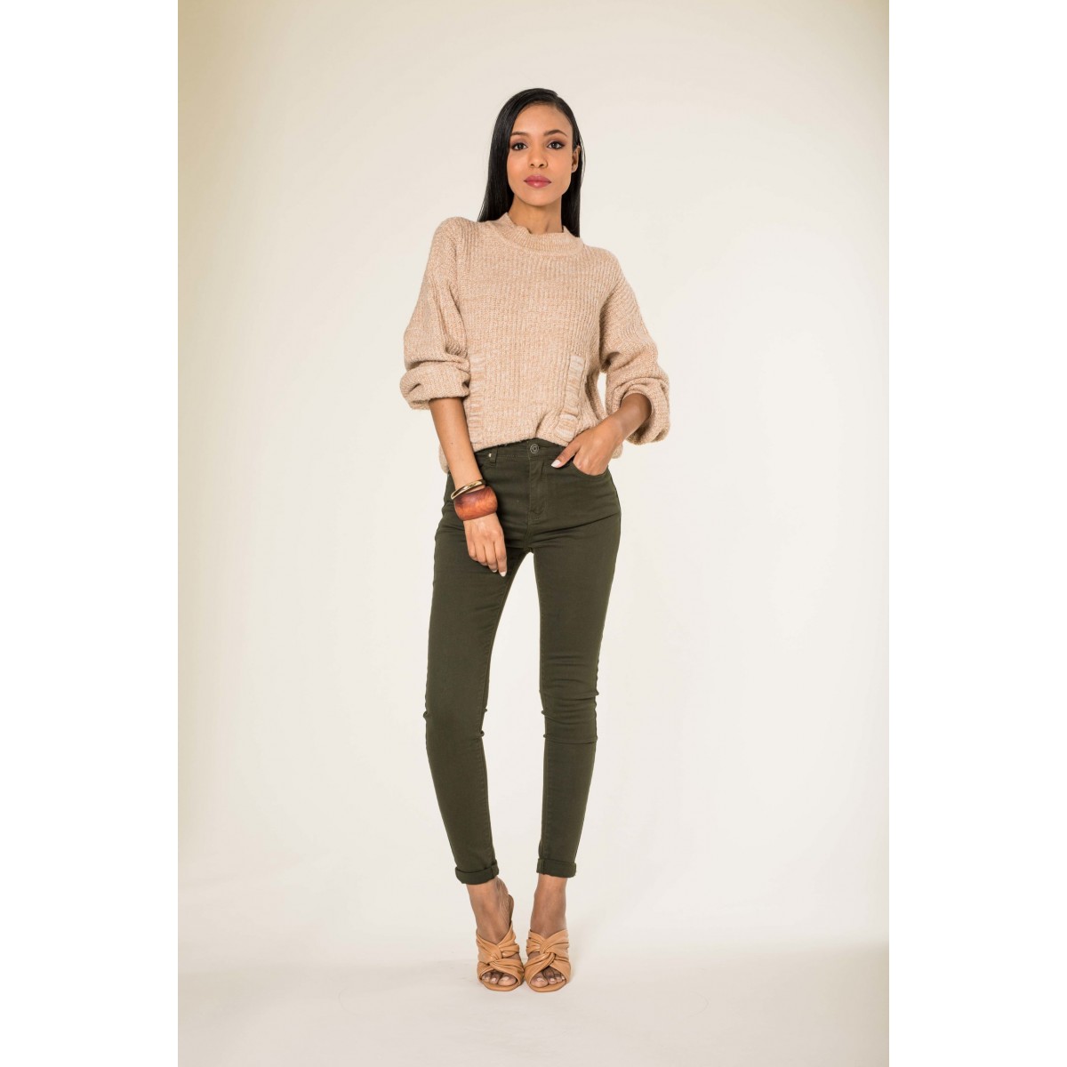 Pantalon stretch slim kaki Nina Carter - Matière noble 29,90€
