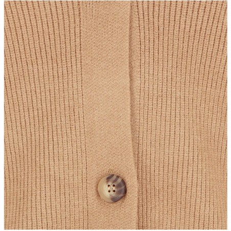 Cardigan femme, modèle Bergame, Camel. Col V, boutonné Matière noble