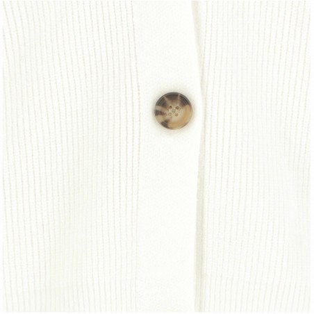 Cardigan femme, modèle Napoli, écru. Col V, boutonné Matière noble