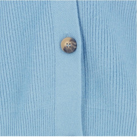 Cardigan femme, modèle Venise, bleu. Col V, boutonné Matière noble