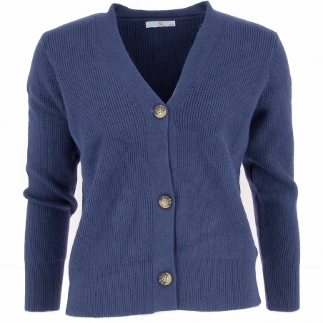 Cardigan femme, modèle Roma, marine. Col V, boutonné Matière noble