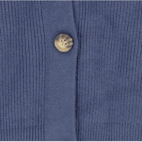 Cardigan femme, modèle Roma, marine. Col V, boutonné Matière noble