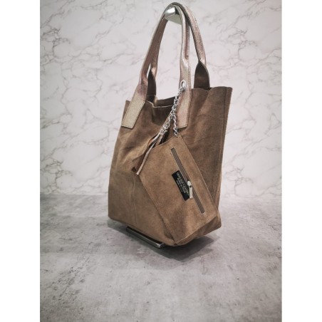 Cabas croûte de cuir beige - Matière noble