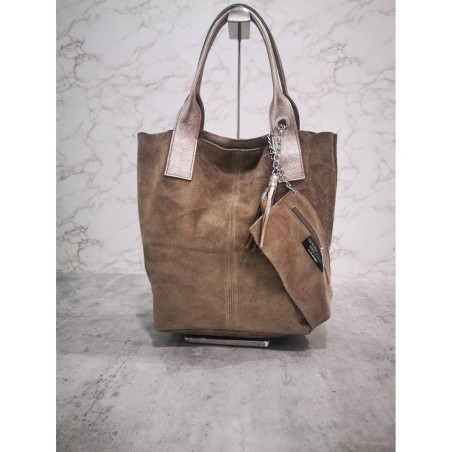 Cabas croûte de cuir beige - Matière noble