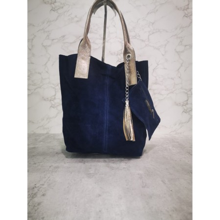 CABAS CROUTE DE CUIR BLU NOTTE