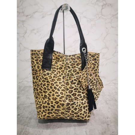 CABAS CROUTE DE CUIR LEOPARD