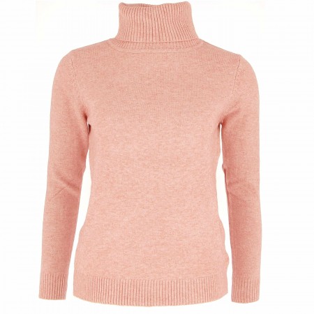 PULL FEMME COL ROULE ROSE PALE