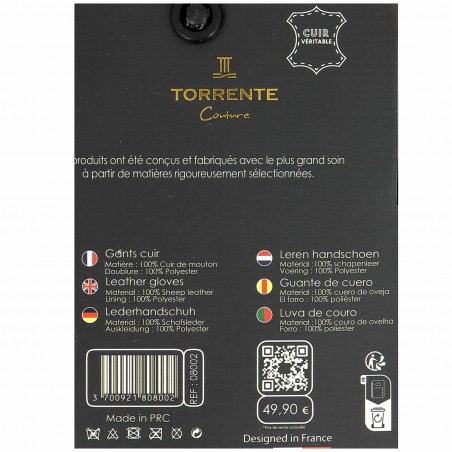 Gants homme TORRENTE en cuir, fourrés polaire - Matière noble 16.90€