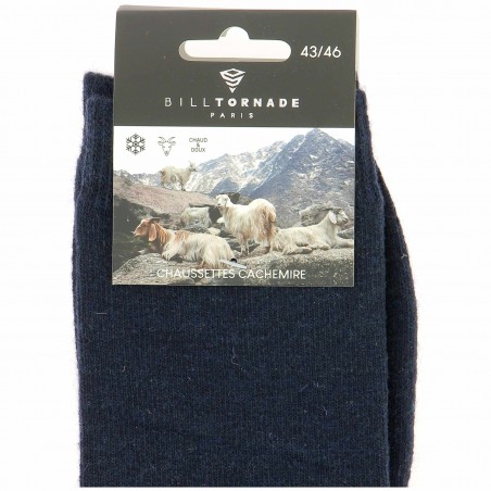 Chaussettes homme Bill Tornade marine  cachemire et laine  - Matière noble