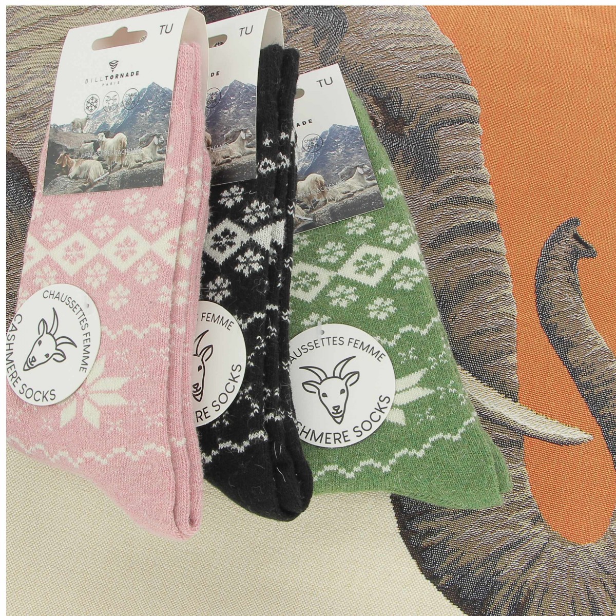 Chaussettes Bill Tornade femme,  motif Jacquard noir - Matière noble