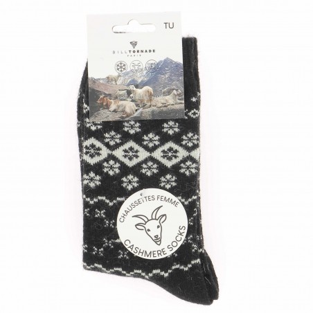 Chaussettes Bill Tornade femme,  motif Jacquard noir - Matière noble