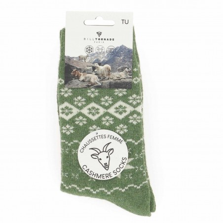 Chaussettes Bill Tornade femme, Jacquard  vert- Matière noble