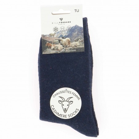 Bill Tornade Chaussettes femme avec cachemire, marine - Matière noble