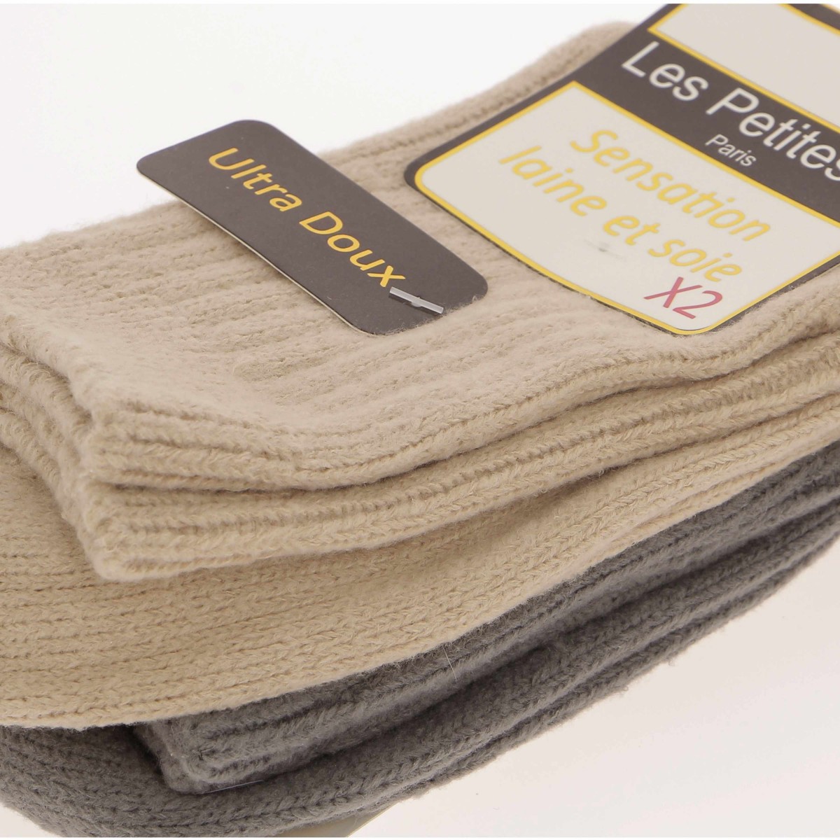 Lot 2 paires chaussettes LES PETITES, beige-gris - Matiere noble 8.90€