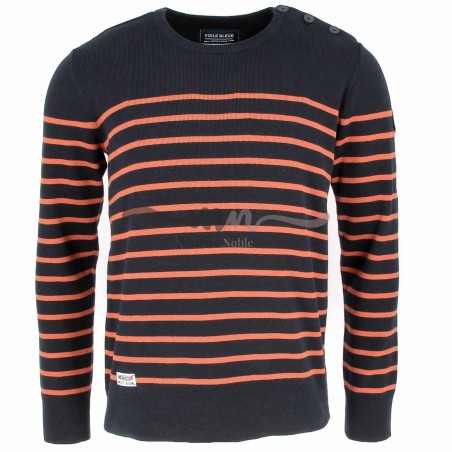 Pull marin homme marine rayé orange - Matière noble