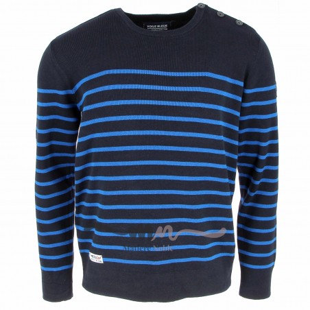 Pull homme marine rayé bleu - Matière noble
