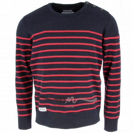 Pull marin homme marine rayé rouge - Matière noble
