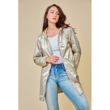 Parka imperméable réversible femme beige /or - Matière noble