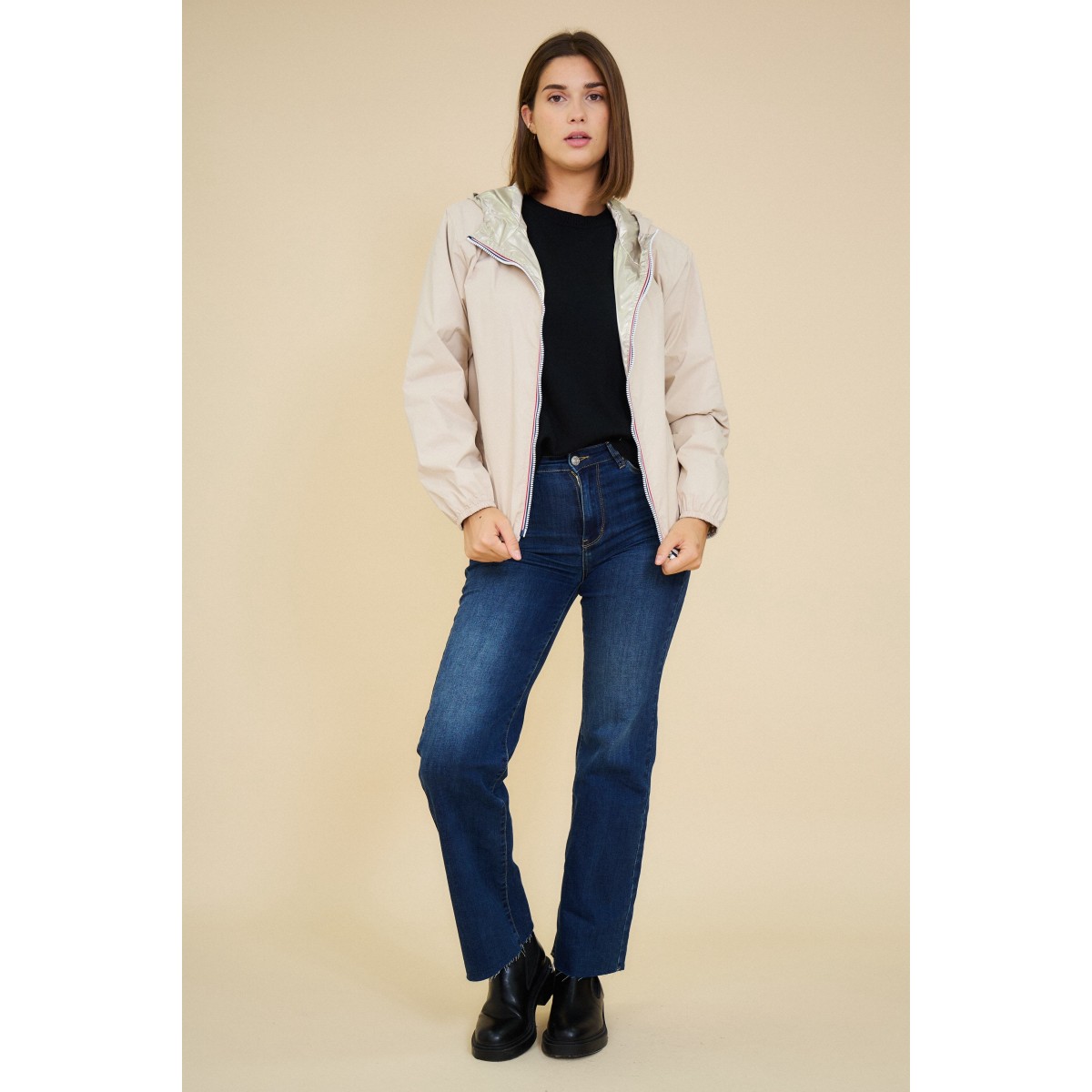 Parka courte réversible imperméable beige /or - Matière noble