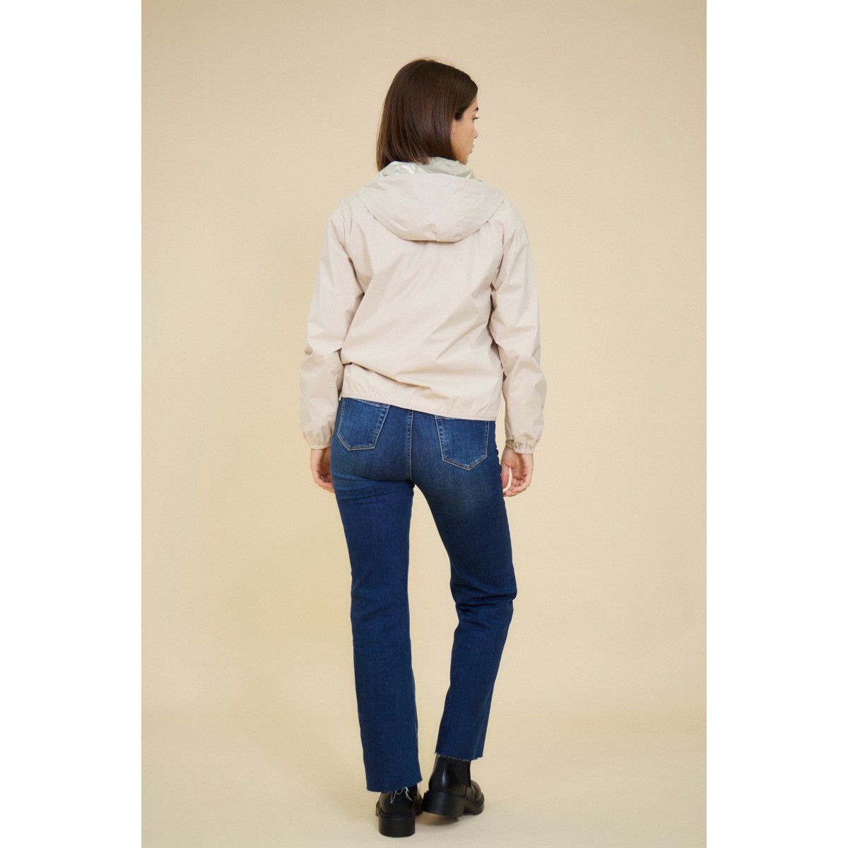 Parka courte réversible imperméable beige /or - Matière noble