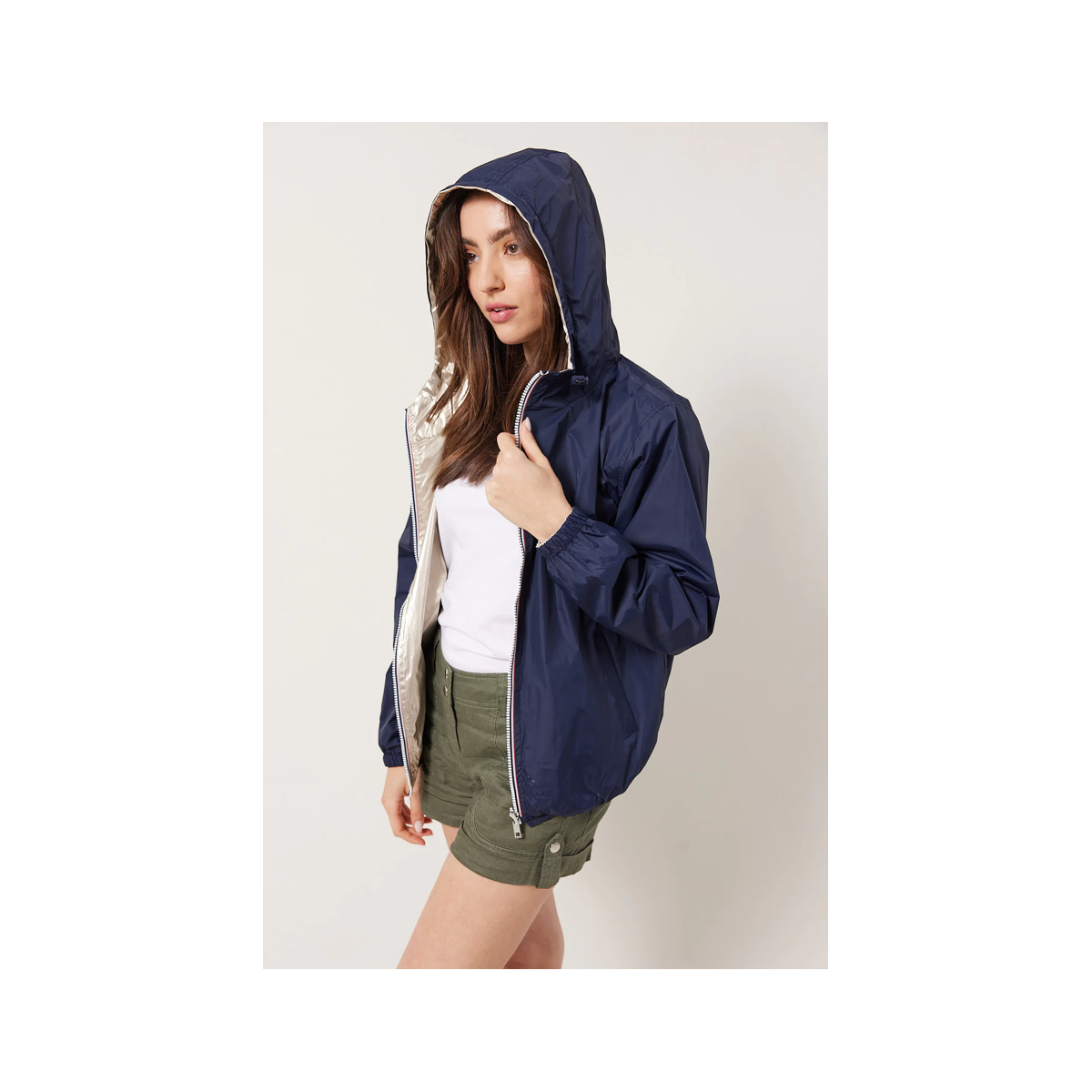 Parka courte réversible imperméable marine/or - Matière noble