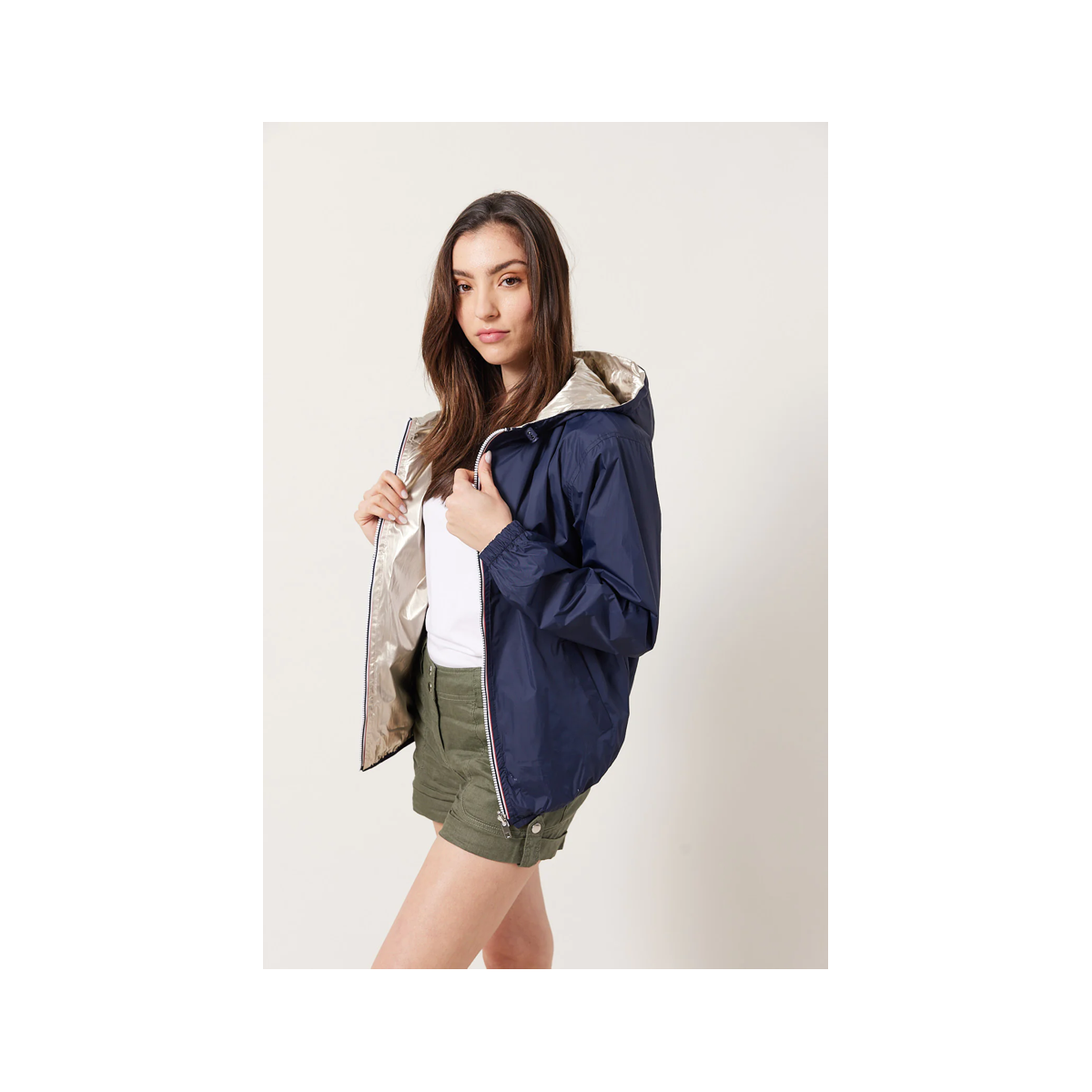 Parka courte réversible imperméable marine/or - Matière noble
