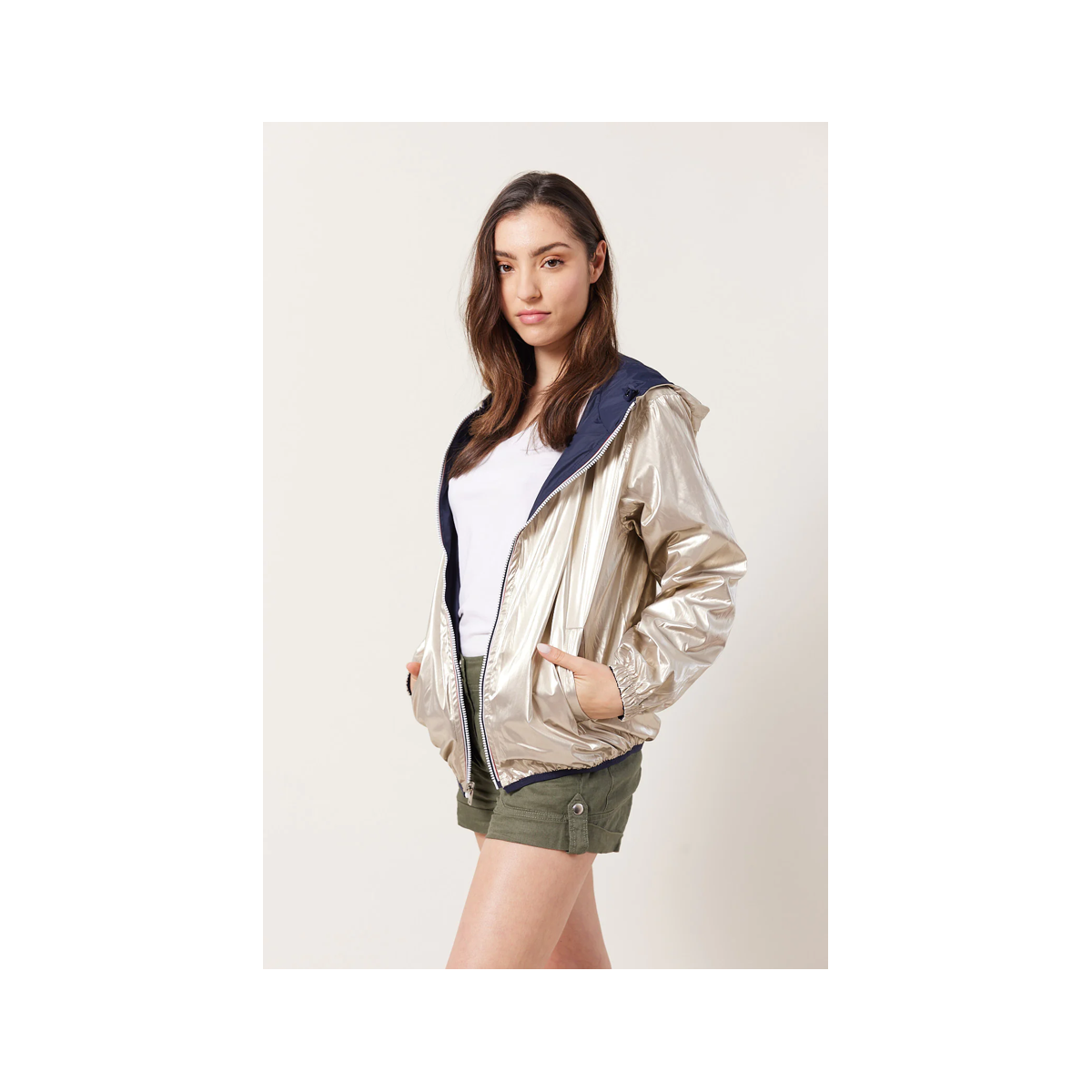 Parka courte réversible imperméable marine/or - Matière noble